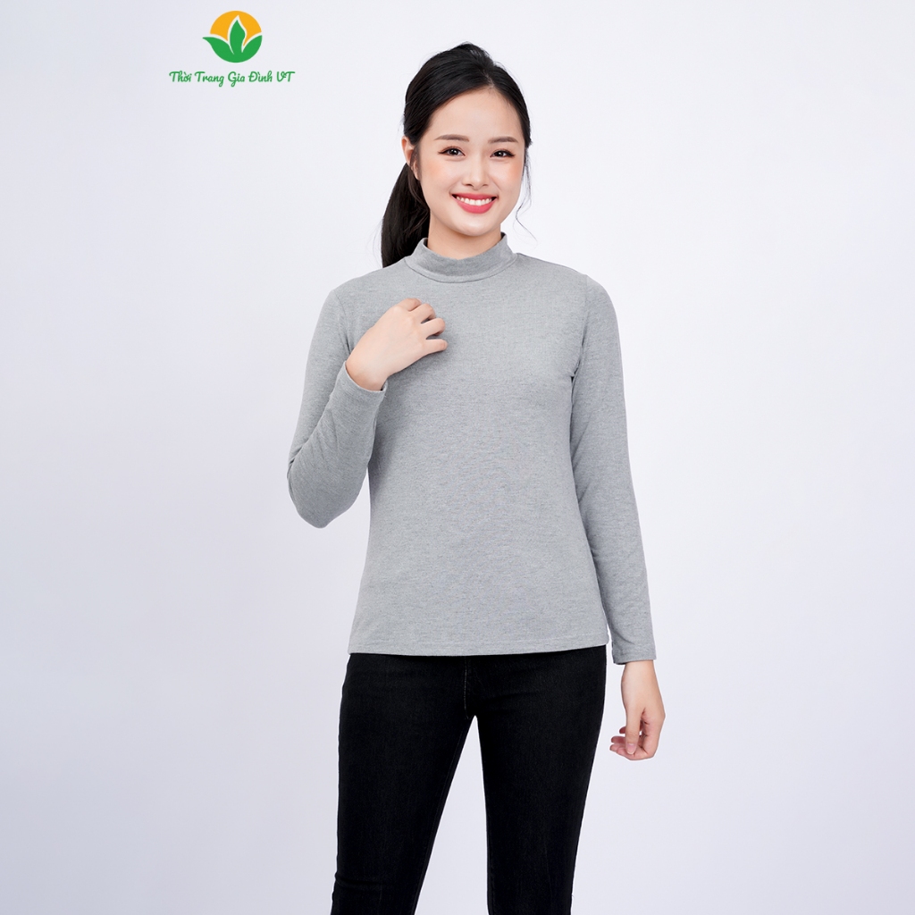 Áo dài tay trơn nữ chất cotton dệt kim thời trang gia đình Việt Thắng - A11.2304