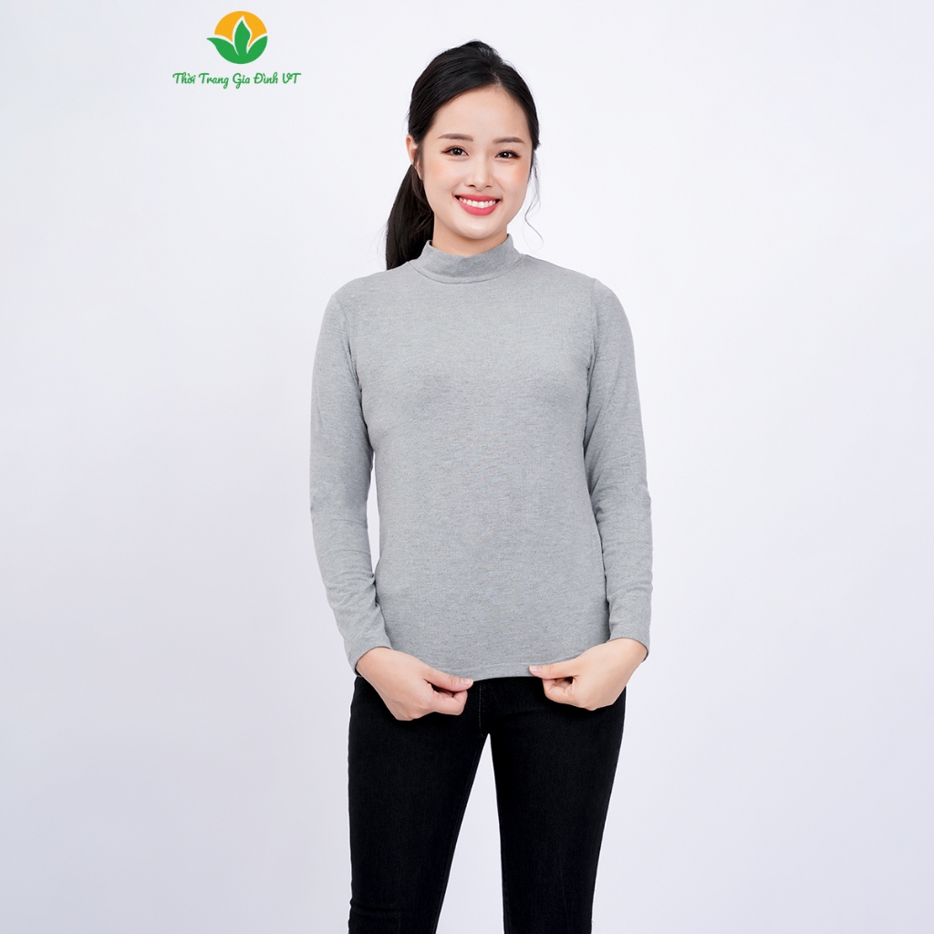 Áo dài tay trơn nữ chất cotton dệt kim thời trang gia đình Việt Thắng - A11.2304
