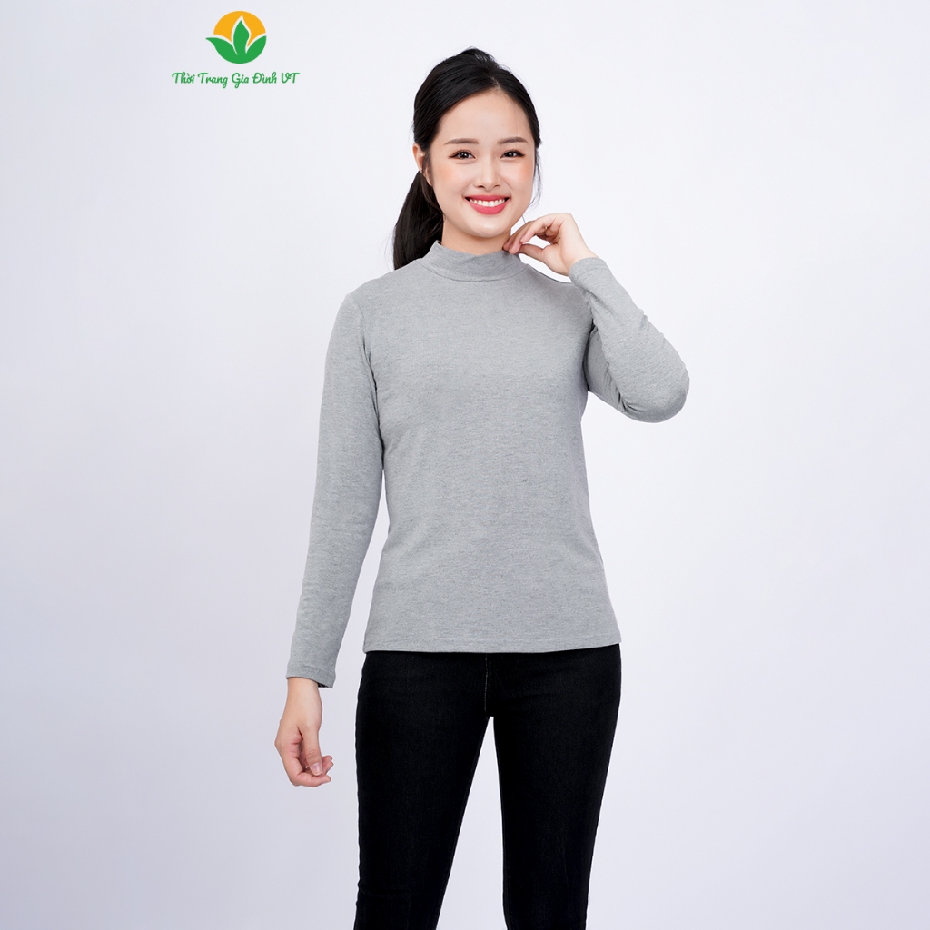 Áo dài tay trơn nữ chất cotton dệt kim thời trang gia đình Việt Thắng - A11.2304