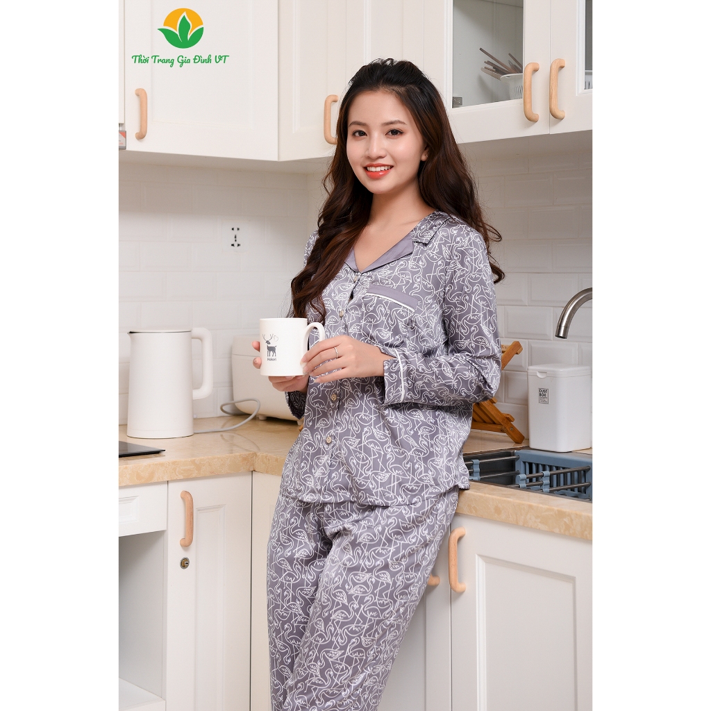 [Mã FATOP12 giảm 30K đơn 150K] Bộ đồ nữ pijama lụa thời trang Việt thắng, quần dài, áo dài tay - B50.2110