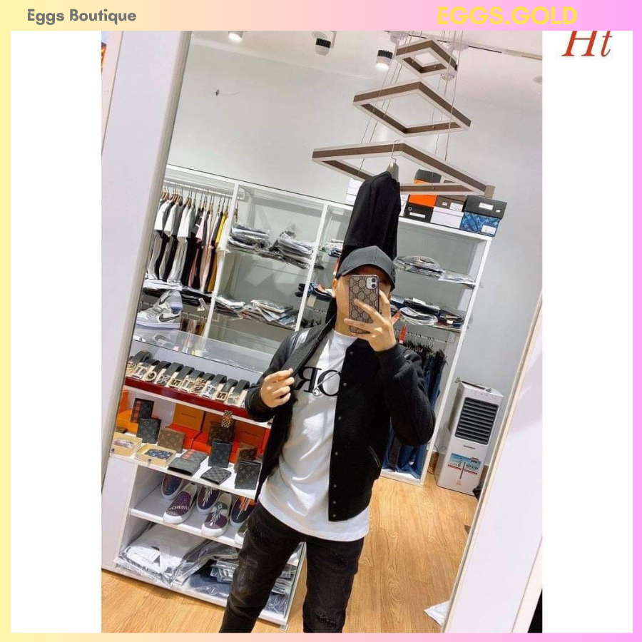 Áo khoác bomber nam chất dạ đẹp hoạ tiết kẻ viền vai phối da đẹp