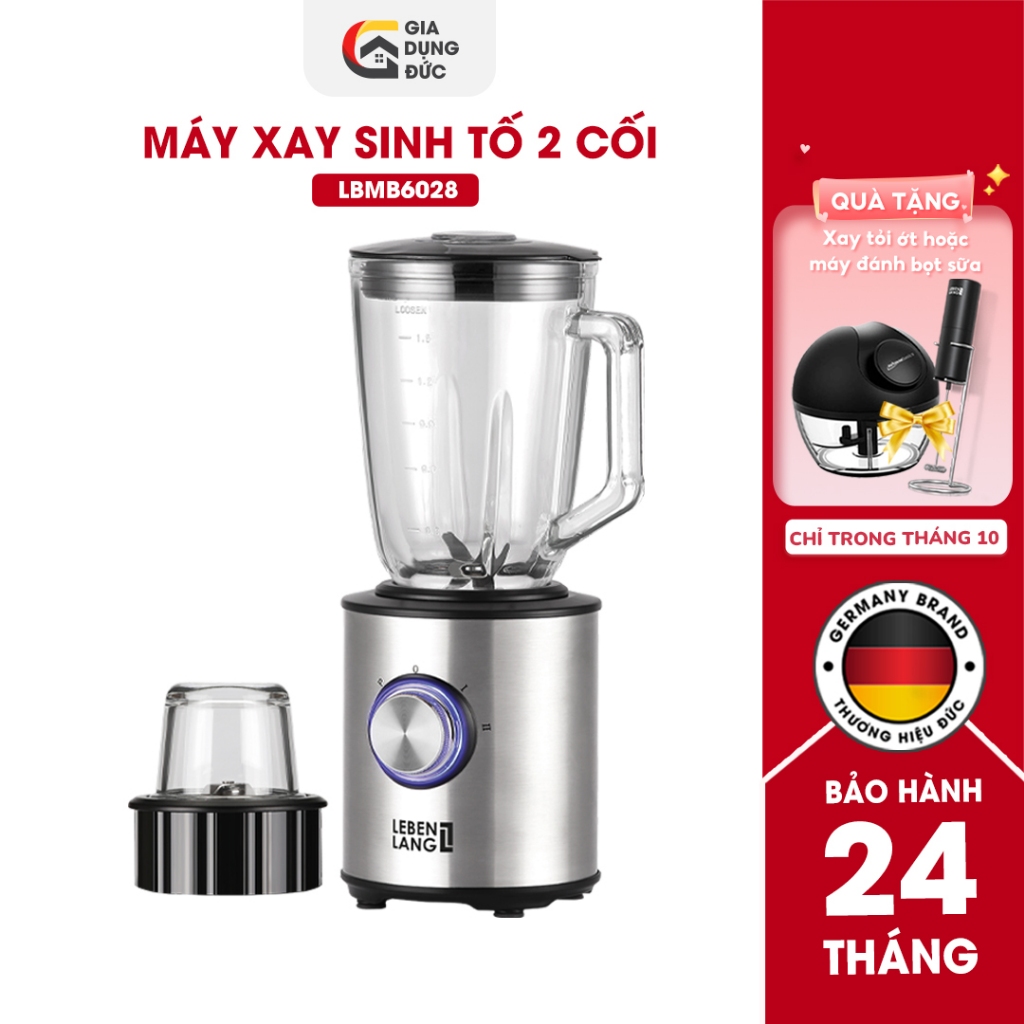 Máy xay sinh tố Lebenlang LBMB6028 2 cối xay tích dung tích 1,5l,công suất 800W,thương hiệu Đức, bảo hành 2 năm