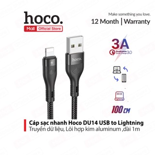 Cáp sạc Hoco DU14 dùng cho IP10/11/12 hỗ trợ sạc nhanh 3A, truyền dữ liệu , Lõi hợp kim aluminum dây dù siêu bền, dài 1M