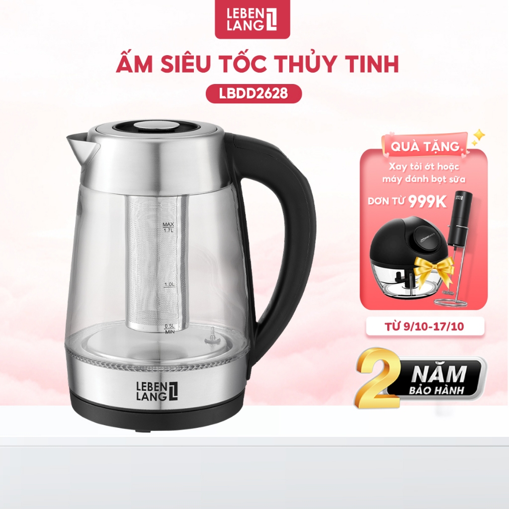 Ấm siêu tốc thủy tinh LEBENLANG LBDD2628 điều khiển nhiệt độ đun, bảo hành đổi trả trong 2 năm