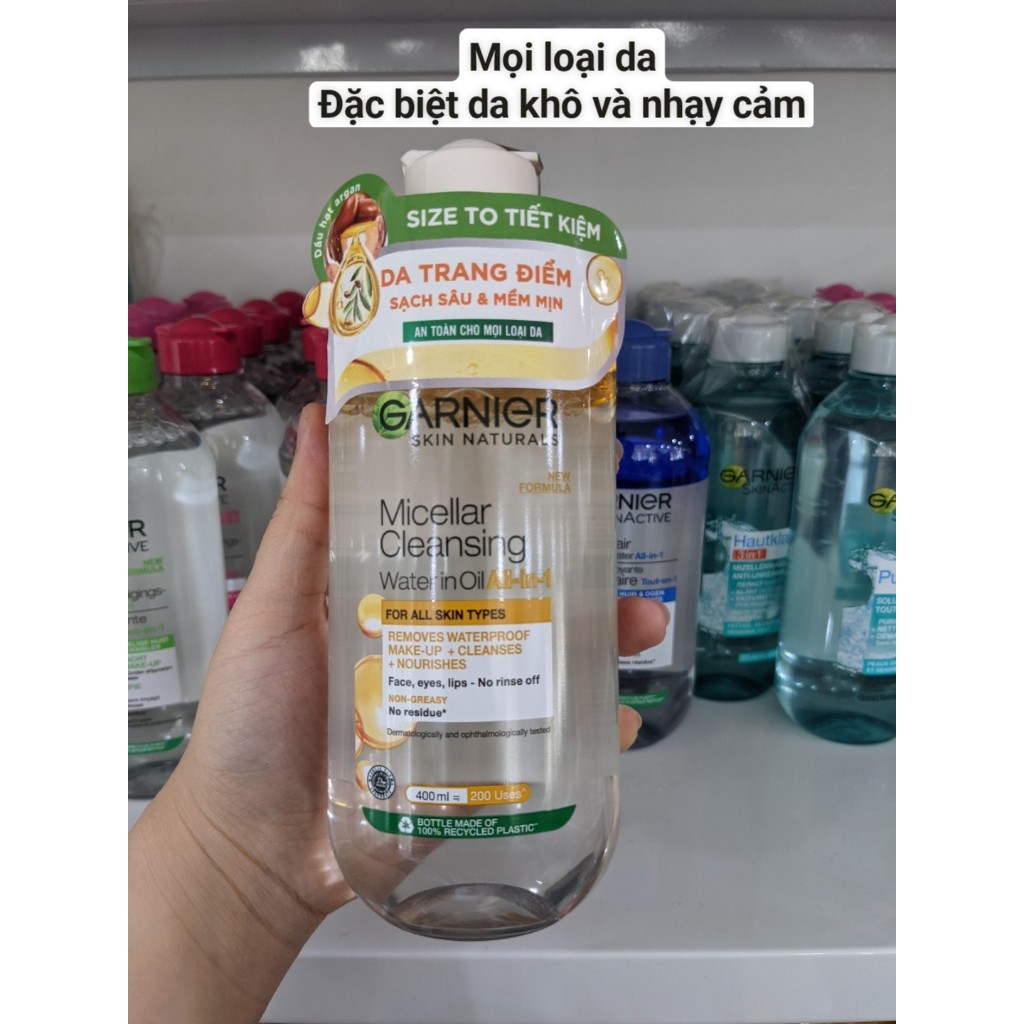Nước Tẩy Trang Làm Sạch Sâu Dịu Nhẹ Cho Mọi Loại Da, nước tẩy trang Garnier Micellar Cleansing Water 400ml