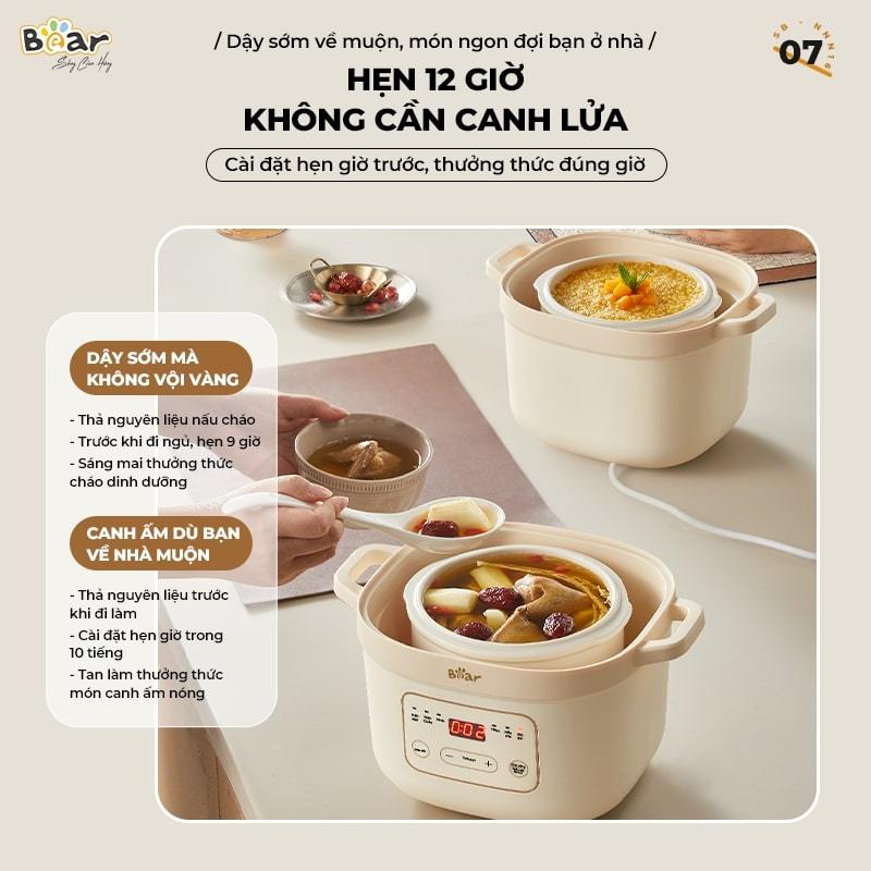 COMBO Nồi ninh, hầm, nấu cháo chậm cho bé 1.6L Bear SB-NNC16 + Máy xay thực phẩm Mini Đa Năng Bear D02Q1, BH 18 tháng