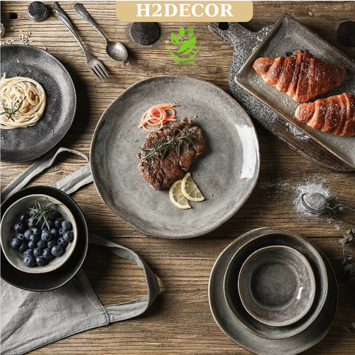 (Set lẻ) Bộ bát đĩa gốm Nhật retro màu tự nhiên tráng men cao cấp phong cách cổ điển-H2DECOR