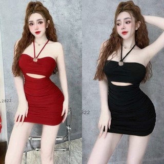 Đầm body dây vòng ngực phom ngắn có mút chất thun borip MBB60