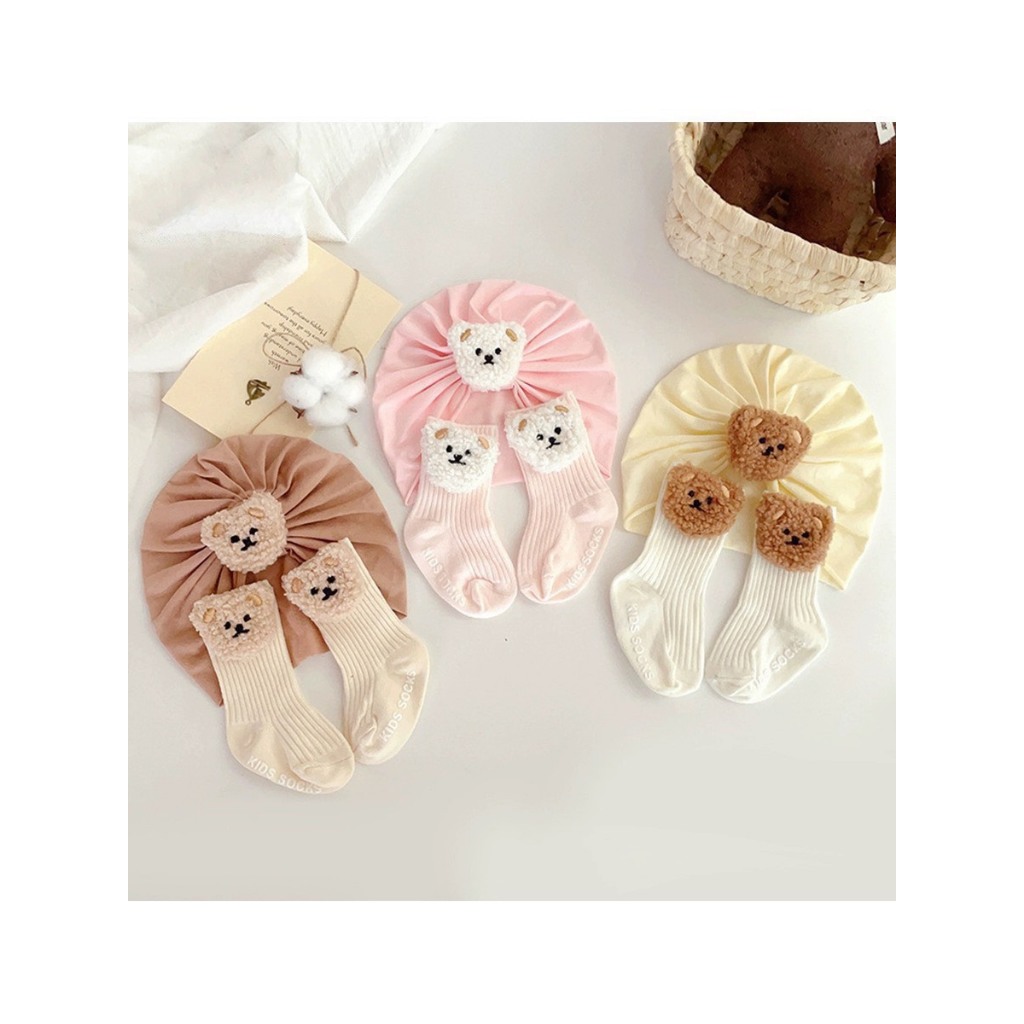Set Mũ Turban Kèm Tất Cao Cổ hình Hoa - Gấu, Thỏ ChicBaby Có Chống Trơn Trượt Dễ Thương Cho Bé