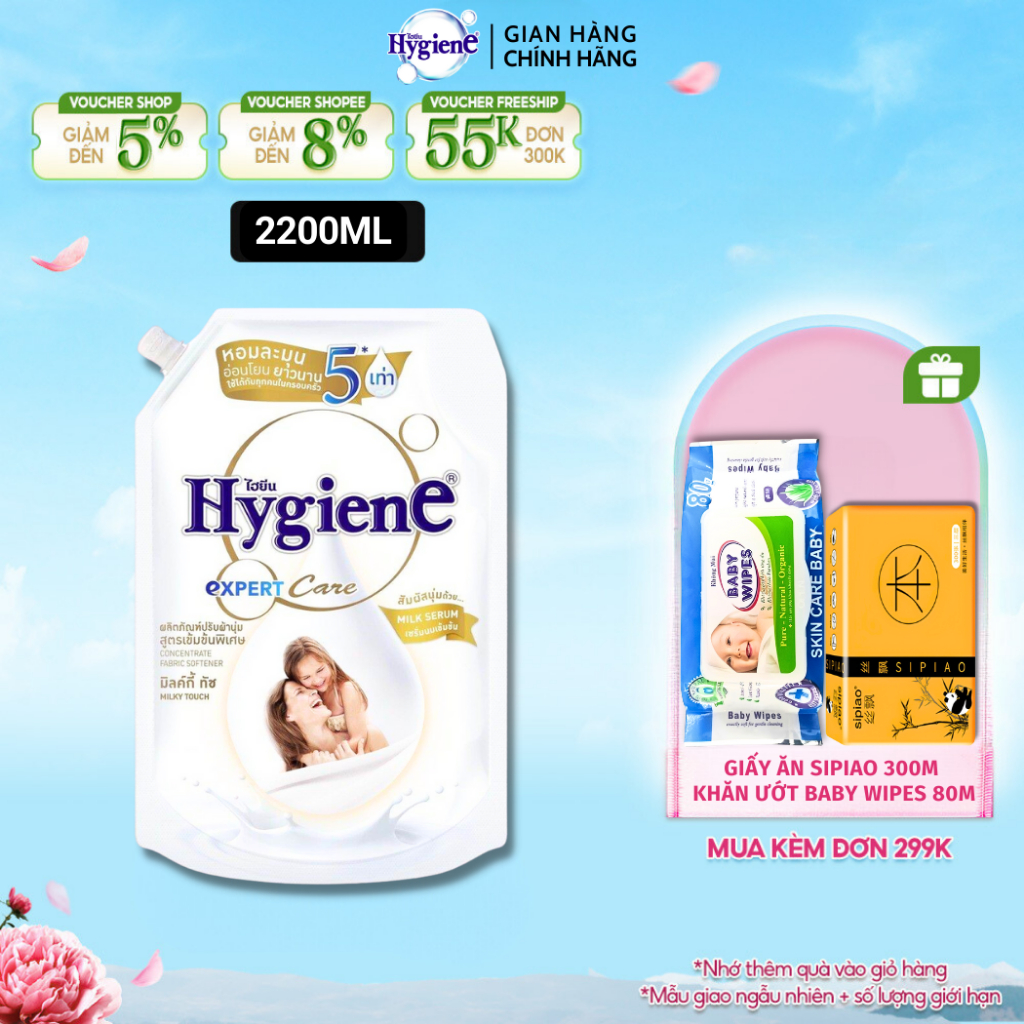 Nước Xả Vải Hygiene Thái Lan Giặt Xả Quần Áo Milky Touch Milk Serum Expert Care [Trắng] 2200ml