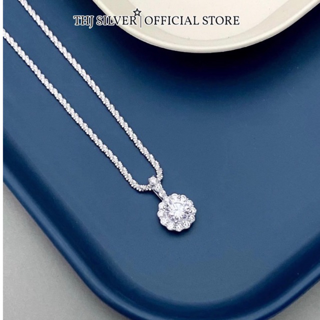 Dây chuyền nữ THJ - Dây xù mặt hoa đá sáng đẹp chuẩn bạc ta - THU HUONG SILVER