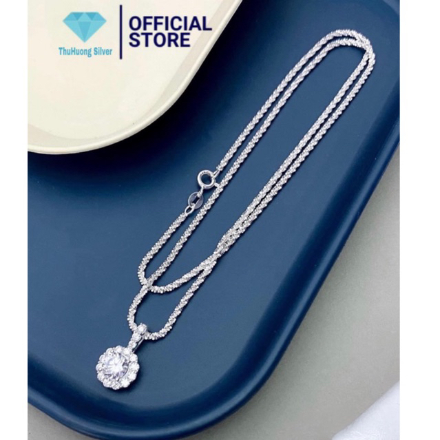 Dây chuyền nữ THJ - Dây xù mặt hoa đá sáng đẹp chuẩn bạc ta - THU HUONG SILVER