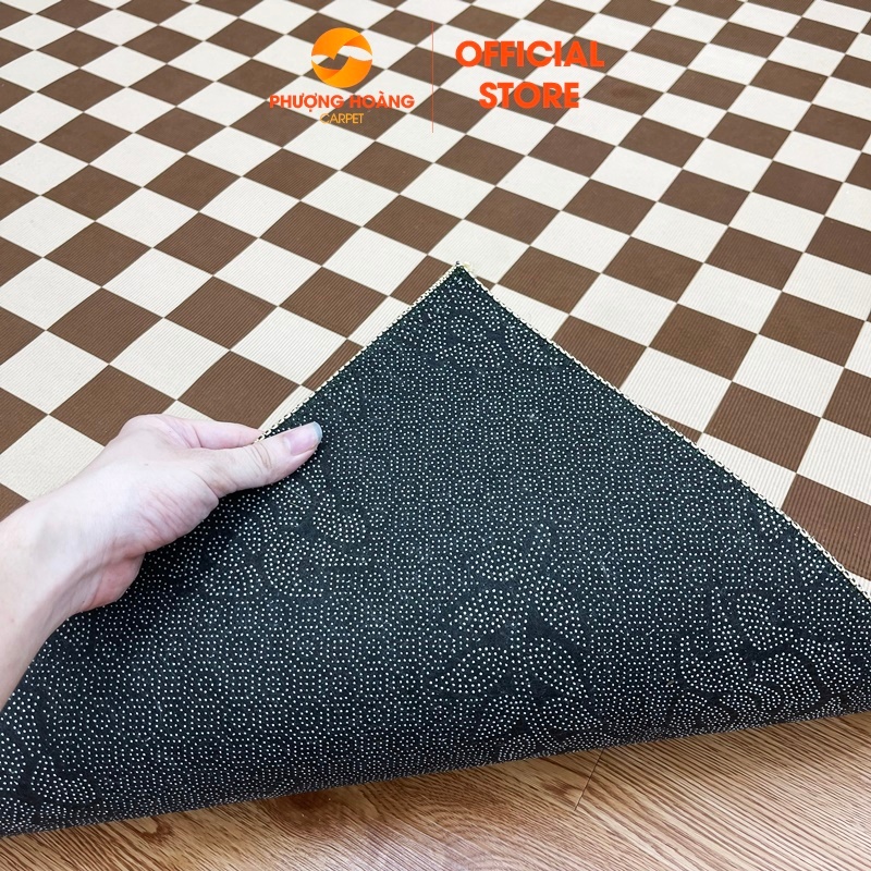 Tặng Thảm Lau Chân - Thảm Trải Sàn Bali Hoạ Tiết Kẻ Caro Nâu Phong Cách Hiện Đại Trải Phòng Khách, Phòng Ngủ Sang Trọng