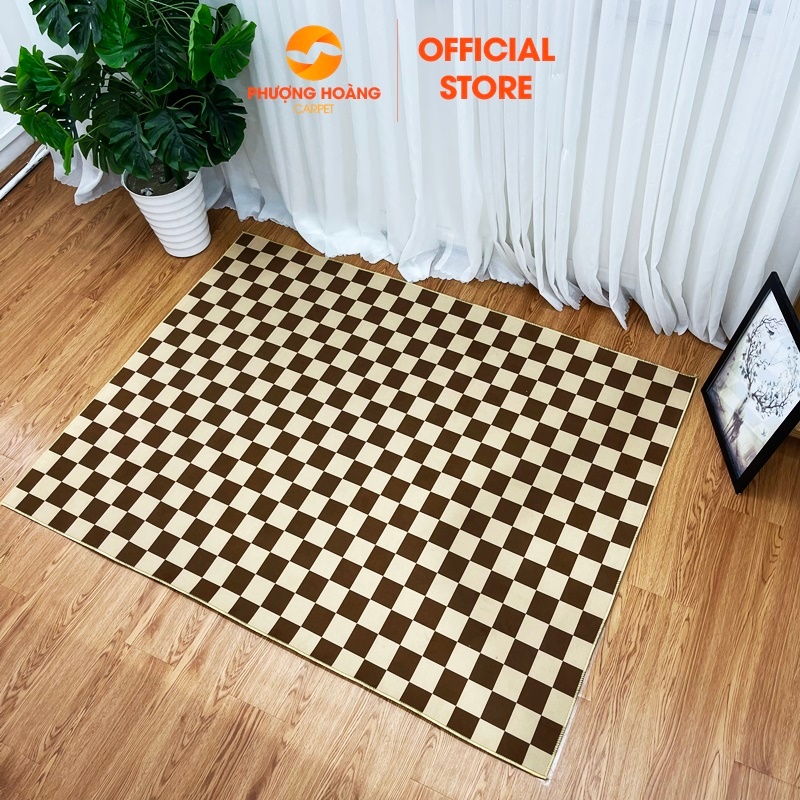 Tặng Thảm Lau Chân - Thảm Trải Sàn Bali Hoạ Tiết Kẻ Caro Nâu Phong Cách Hiện Đại Trải Phòng Khách, Phòng Ngủ Sang Trọng
