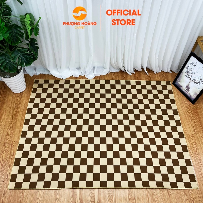 Tặng Thảm Lau Chân - Thảm Trải Sàn Bali Hoạ Tiết Kẻ Caro Nâu Phong Cách Hiện Đại Trải Phòng Khách, Phòng Ngủ Sang Trọng