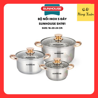 Bộ nồi inox 5 đáy Sunhouse SH781 cao cấp chính hãng