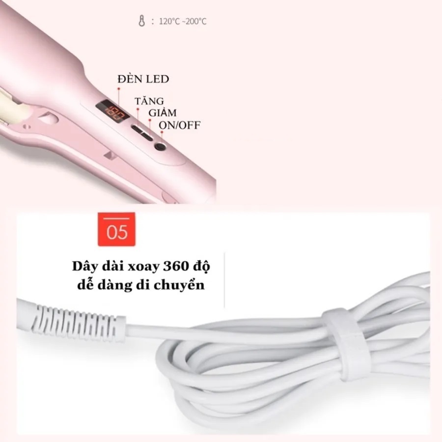 Máy Uốn Duỗi Tóc Làm Xoăn Sóng Nước Hippie Size 25 Màn Hình LCD Chỉnh Nhiệt Phủ Ceramic S.NY 04