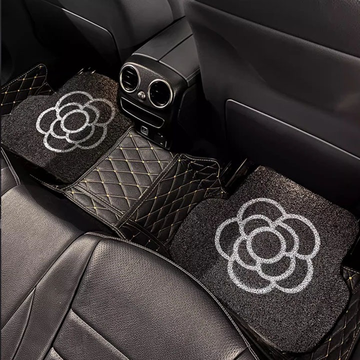 Bộ 02 Thảm rối lót sàn xe ô tô cao cấp hình hoa trà cao cấp _oto