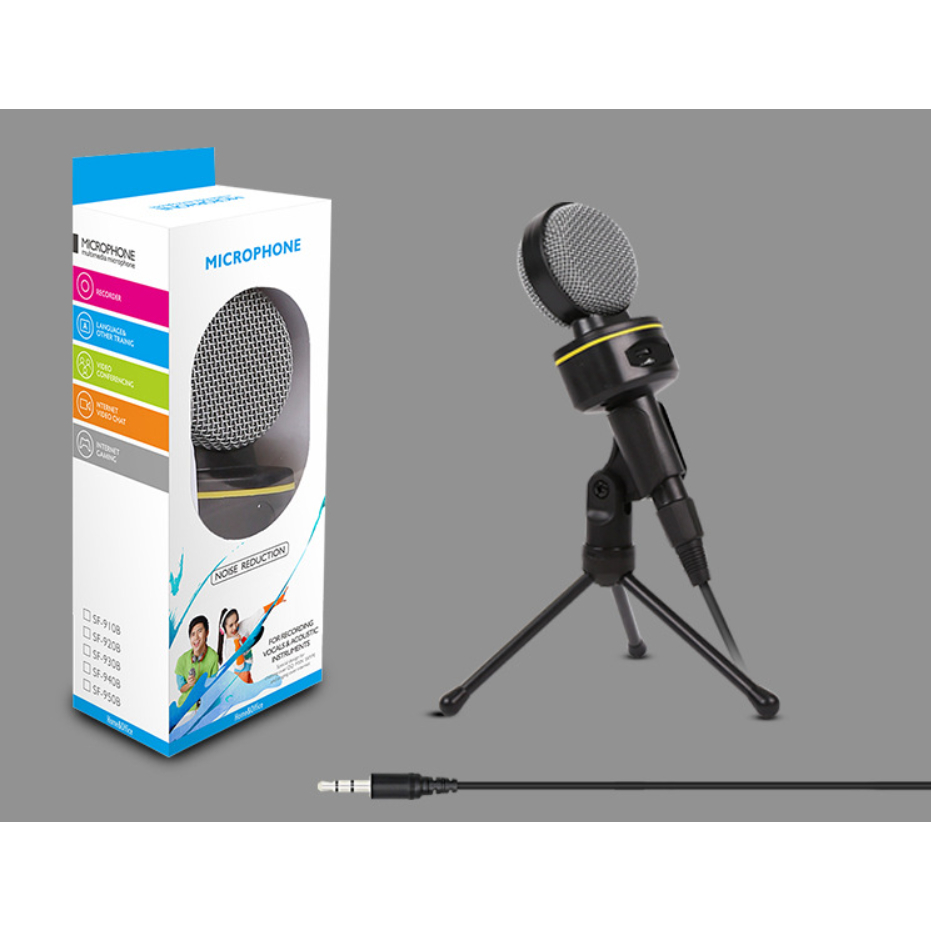 Micro thu âm đa hướng kèm chân đế giao diện 3.5/USB cho máy tính, điện thoại, máy tính bảng