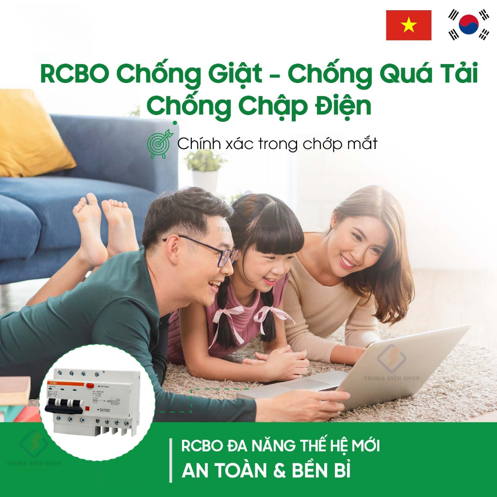 Cầu Dao Chống Giật  RCBO 3 Pha  380V RCBO DOBO KOREA siêu nhạy - 4.5kA 30mA
