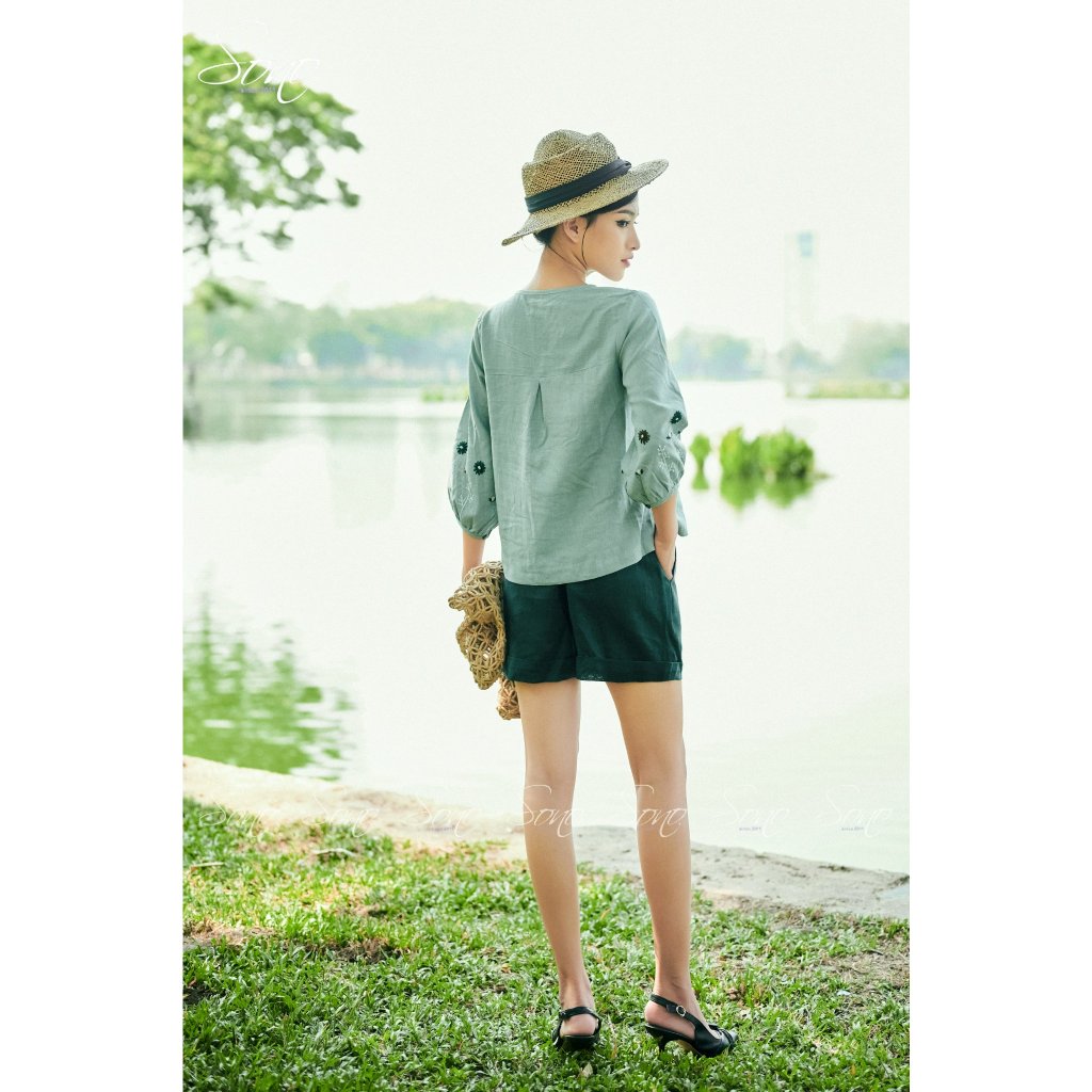 Sono - Áo Thêu 2 Tay Chất Liệu Cao Cấp Tay Lửng Thêu Hoa