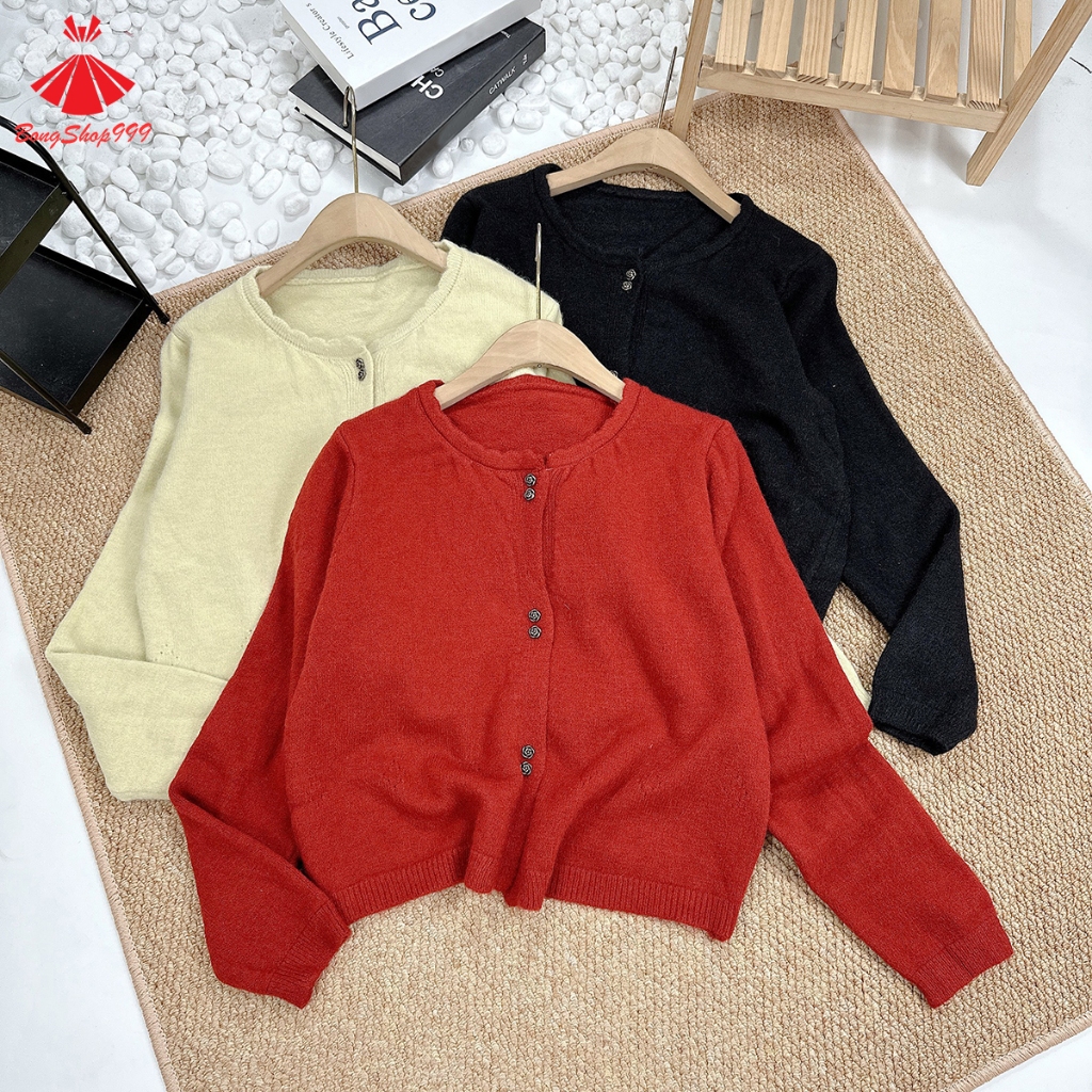 Áo Len Cardigan Dài Tay Cúc Hoa 6 Màu Chất Len Dày Mịn Hàng QC BongShop999 PG47
