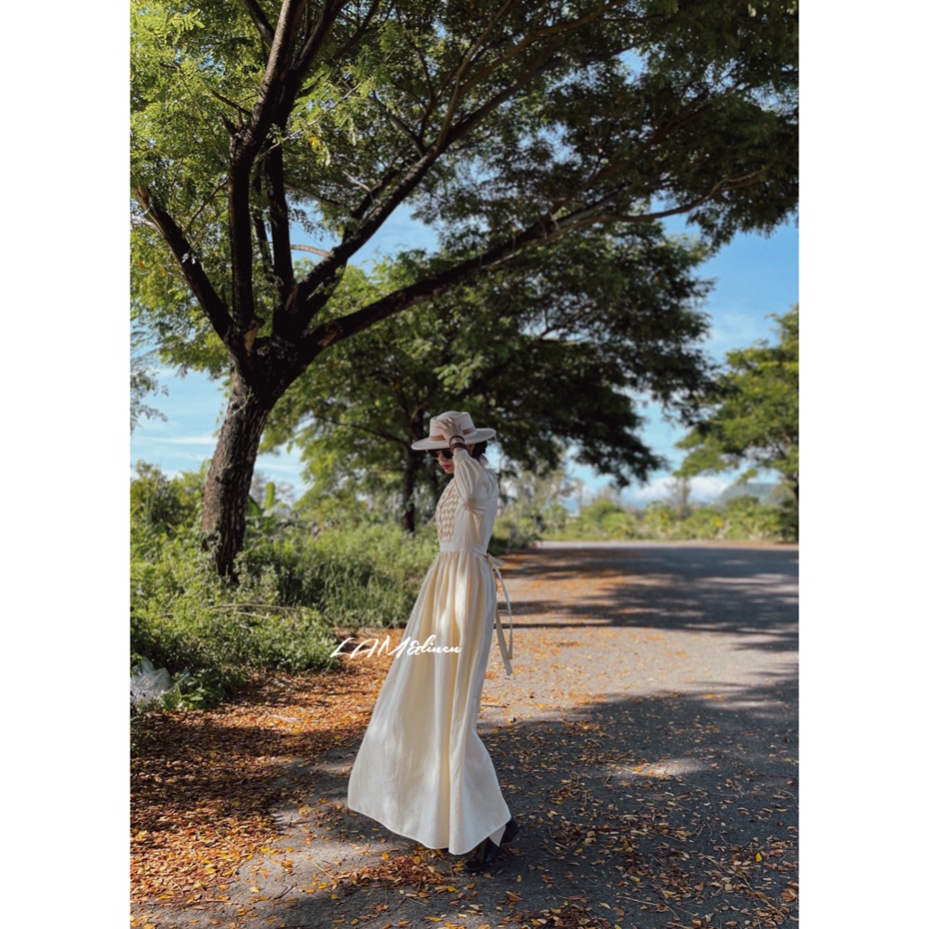 Đầm Babydoll dáng dài phủ chân, phong cách vintage- Linen cao cấp