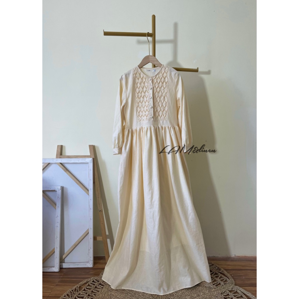 Đầm Babydoll dáng dài phủ chân, phong cách vintage- Linen cao cấp