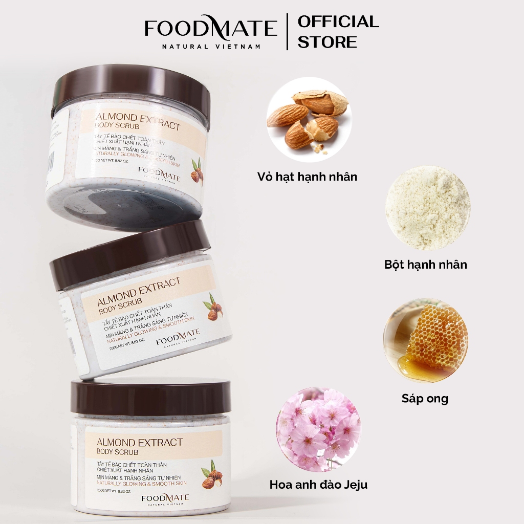 Tẩy tế bào chết body hạnh nhân FOODMATE ngừa mụn, trắng da, chống oxy hóa cho mọi làn da 250g