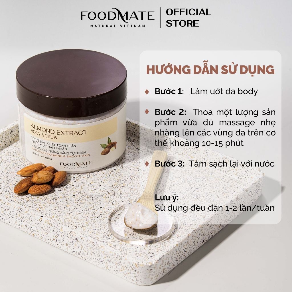 Tẩy tế bào chết body hạnh nhân FOODMATE ngừa mụn, trắng da, chống oxy hóa cho mọi làn da 250g