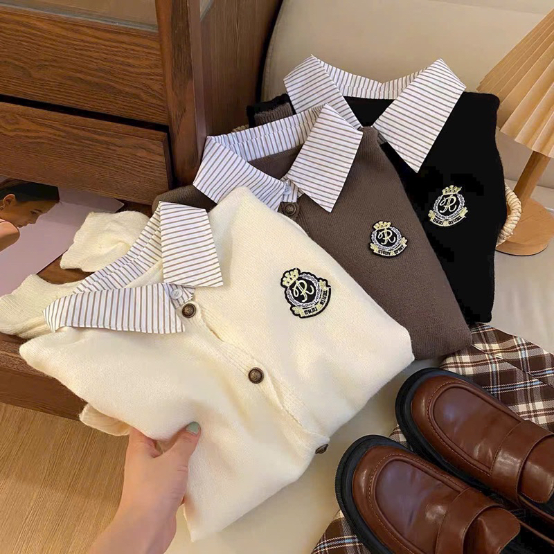 Áo len Hàn mix cổ sơ mi