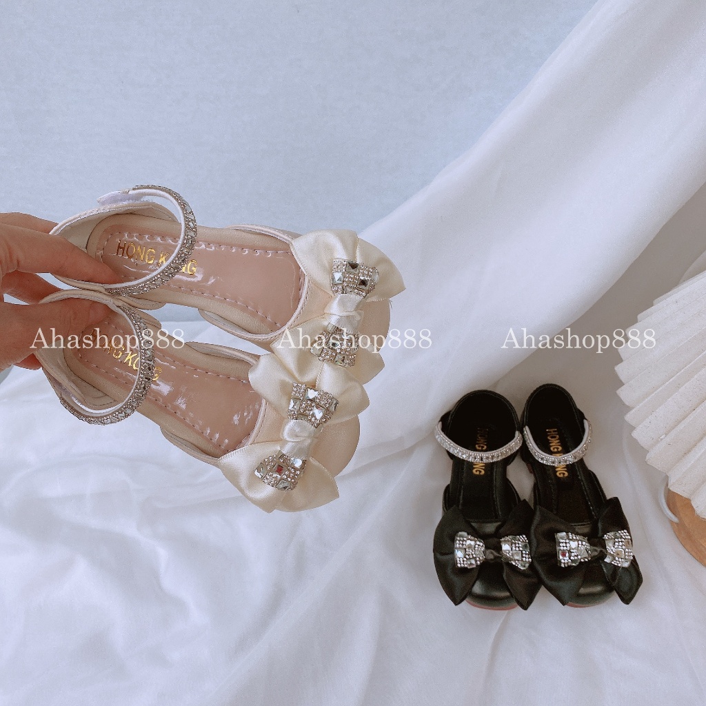 Giầy Búp Bê Nơ Quai Đá Dán Siêu Mềm Sáng Lấp Lánh Cho Bé Gái 2-7 Tuổi K221