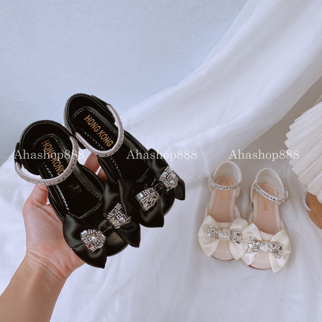 Giầy Búp Bê Nơ Quai Đá Dán Siêu Mềm Sáng Lấp Lánh Cho Bé Gái 2-7 Tuổi K221
