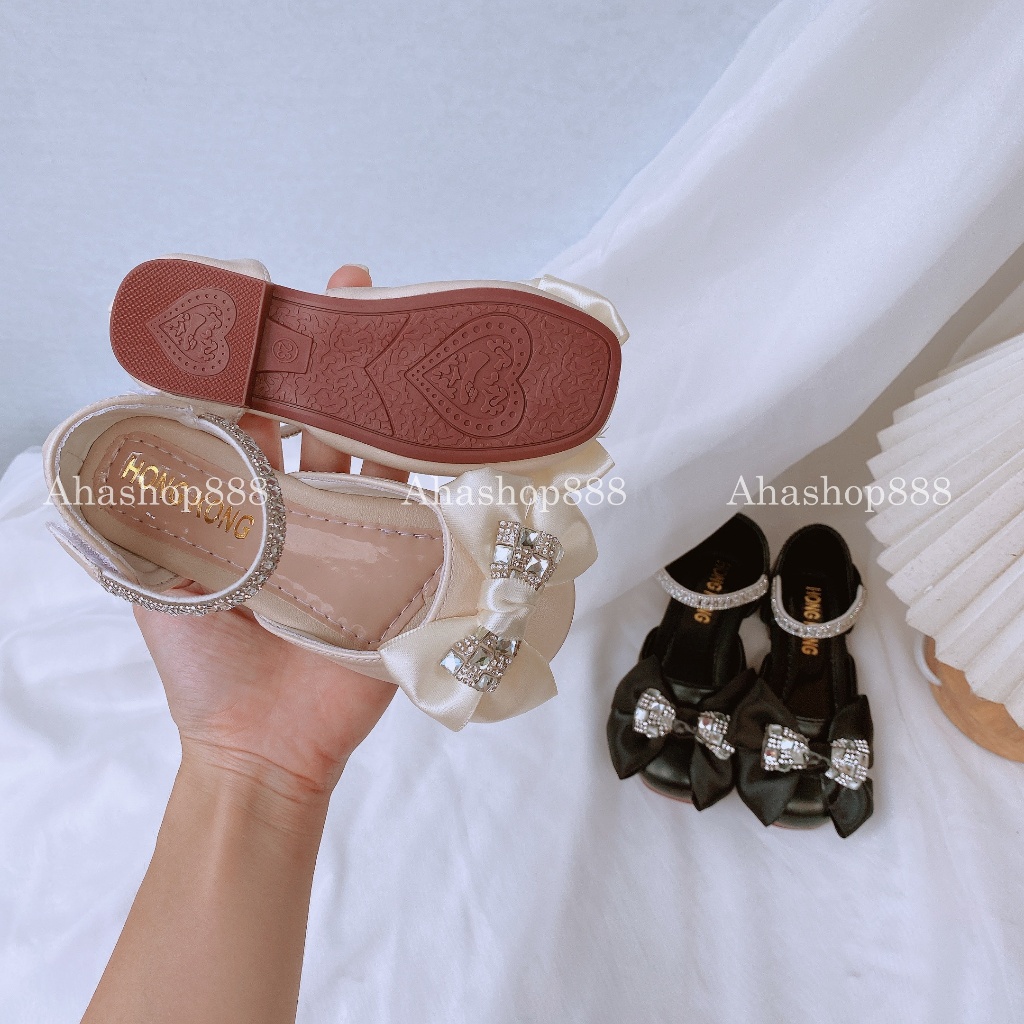 Giầy Búp Bê Nơ Quai Đá Dán Siêu Mềm Sáng Lấp Lánh Cho Bé Gái 2-7 Tuổi K221