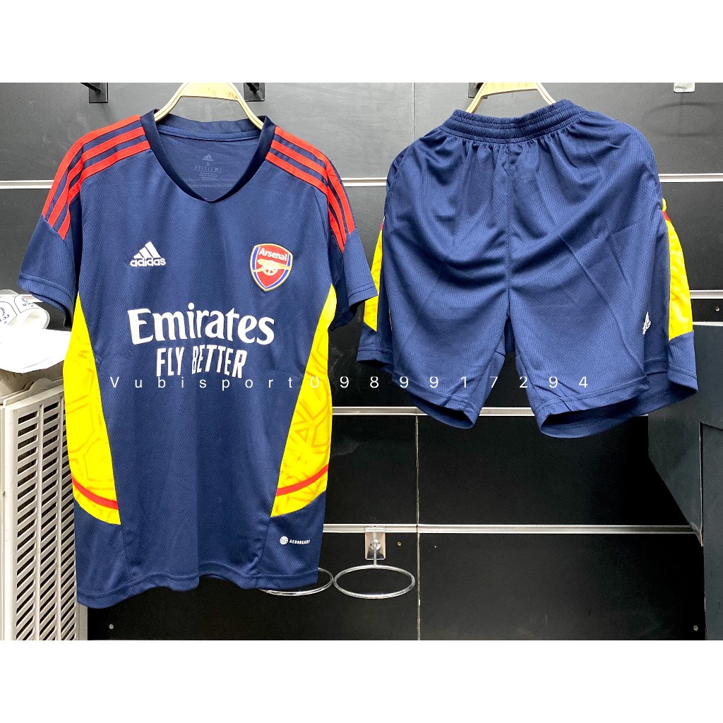 Set bộ quần áo thể thao bóng đá nam nữ vải thái clb Arsenal tập 2022 màu xanh than