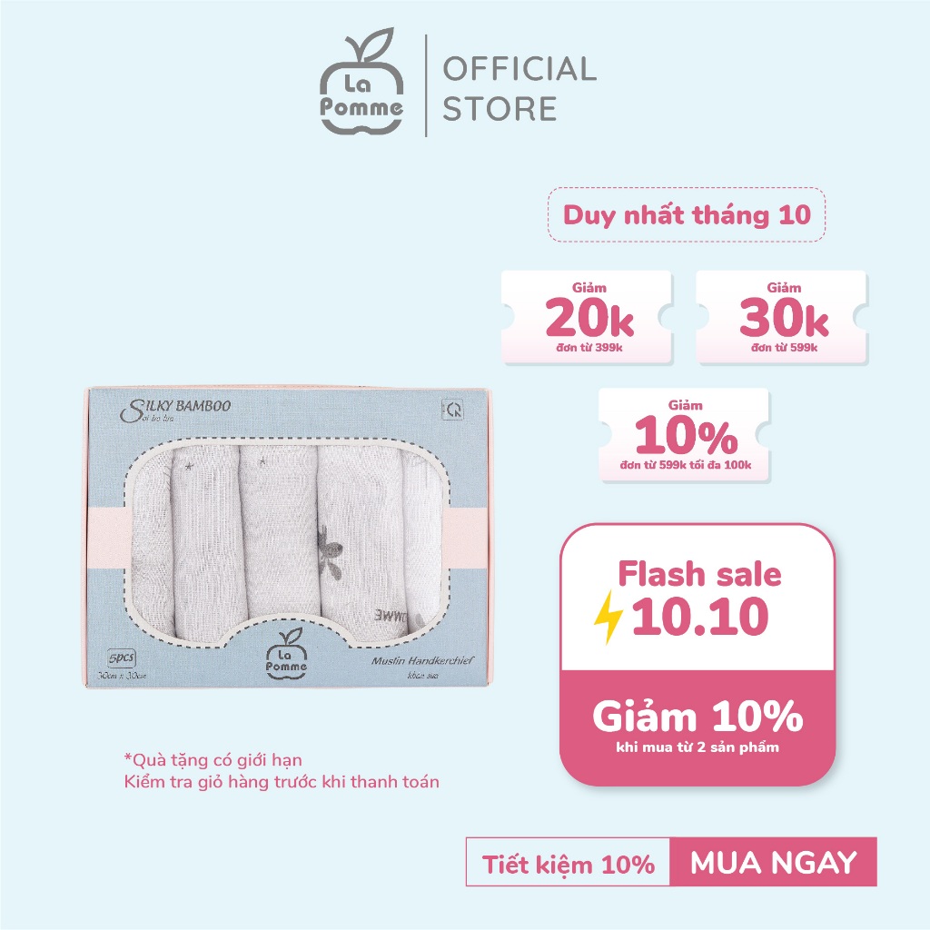 (10/10 - Mua 2 giảm 10%) K001 Set 5 khăn sữa sợi tre lụa La Pomme - 30x30cm Hươu