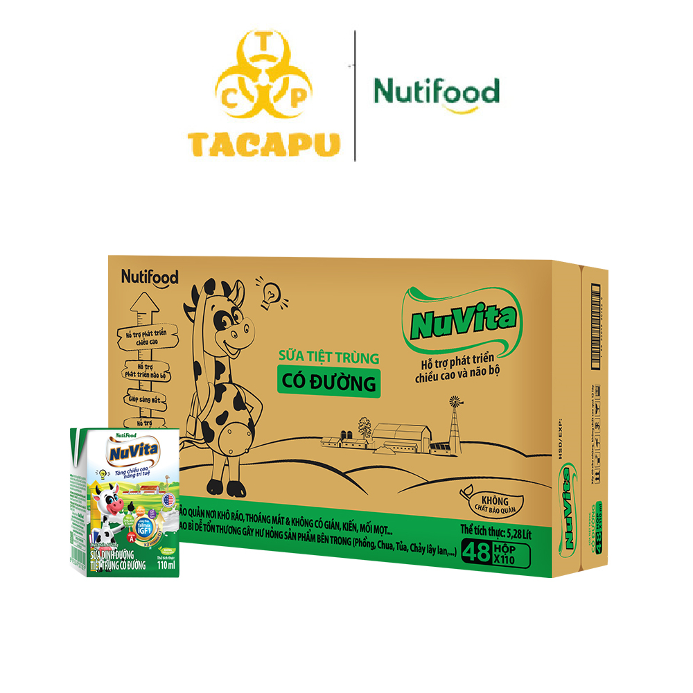 Thùng 48 Hộp Sữa dinh dưỡng tiệt trùng Nuvita Có đường hộp 110mL - Thương Hiệu NUTIFOOD - TACAPU