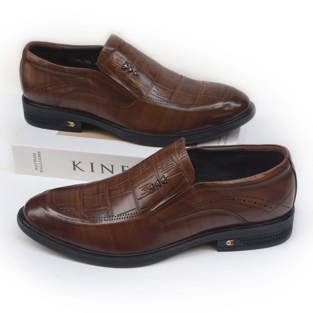 Giày lười nam da bò cao cấp, giày tây công sở da bò in vân cá sấu - NeO5091