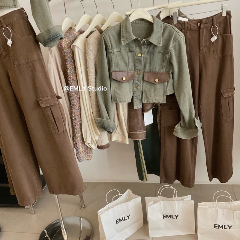 Áo khoác jean túi da hàng QCL1