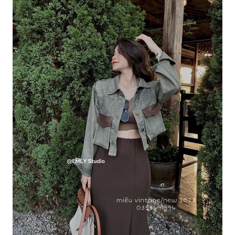 Áo khoác jean túi da hàng QCL1