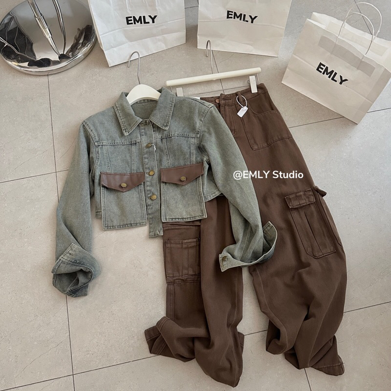 Áo khoác jean túi da hàng QCL1