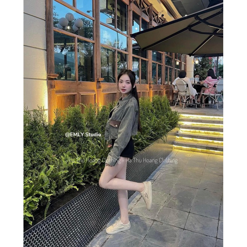 Áo khoác jean túi da hàng QCL1