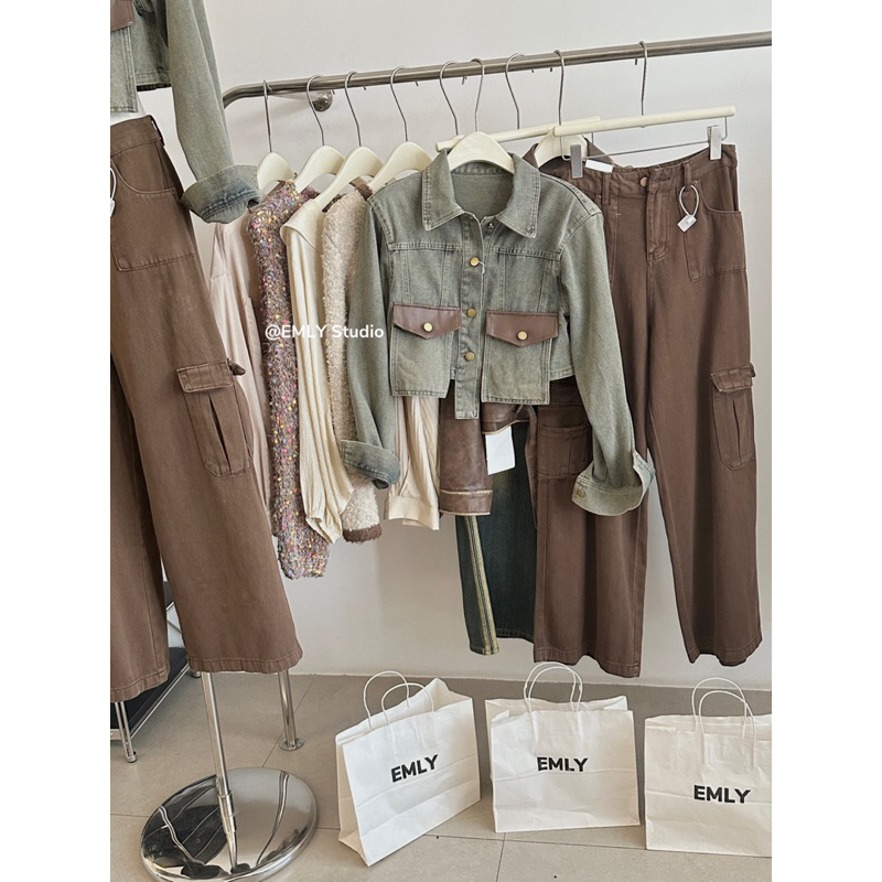 Áo khoác jean túi da hàng QCL1