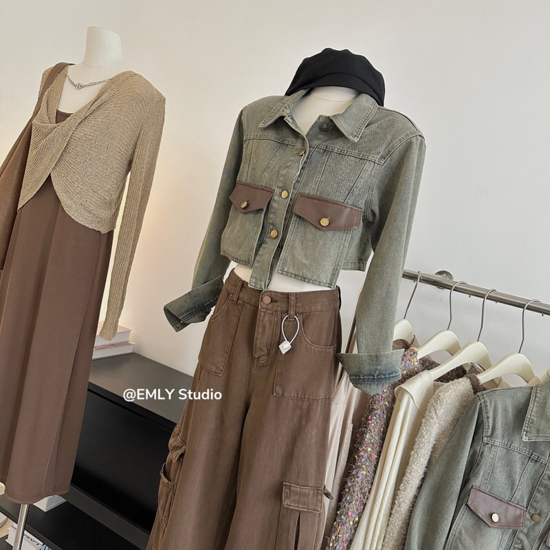 Áo khoác jean túi da hàng QCL1