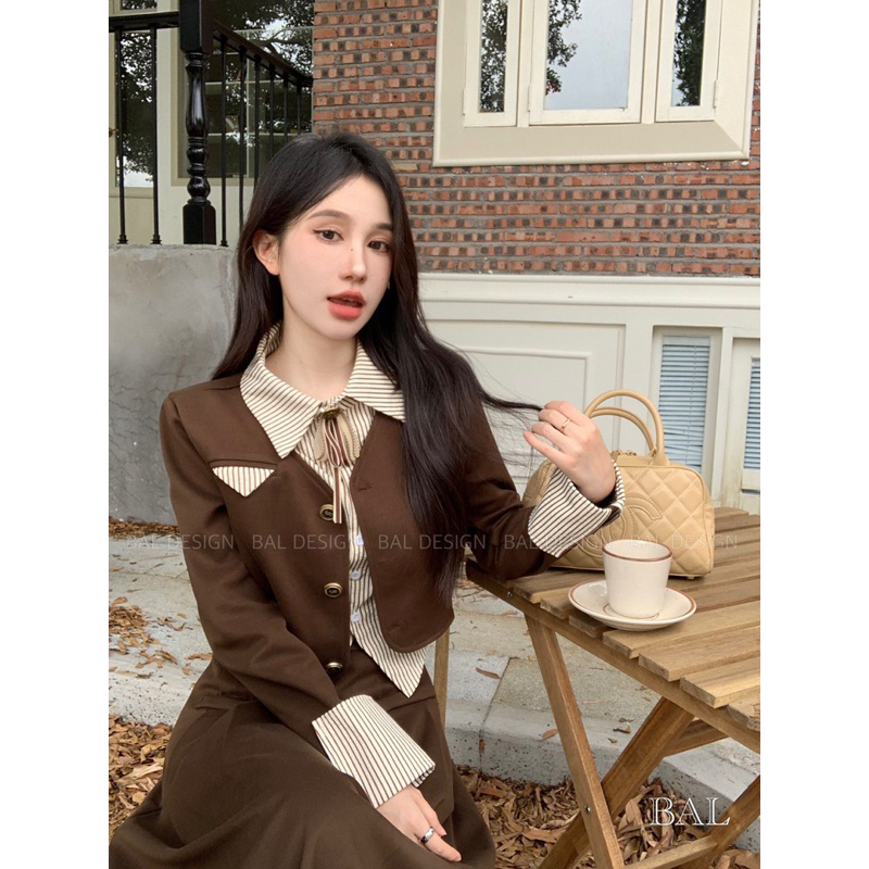 Áo sơ mi gile kèm chân váy chữ A hàng L1