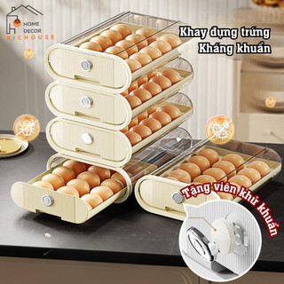 Khay trứng khử khuẩn thông minh trượt tự động, Hộp đựng trứng dạng trượt trong suốt tiện lợi cho tủ lạnh