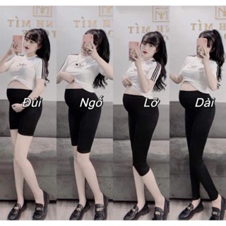 Quần Bầu Legging Đùi, Ngố, Lững, 9 Tất Và Dài Cạp Cao, Chất BozipCotton Co Giãn 4 chiều, Có Chun Chỉnh Bụng (40 - 115kg)