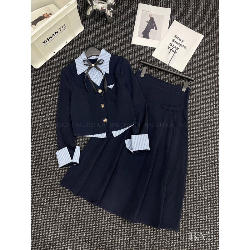 Áo sơ mi gile kèm chân váy chữ A hàng L1