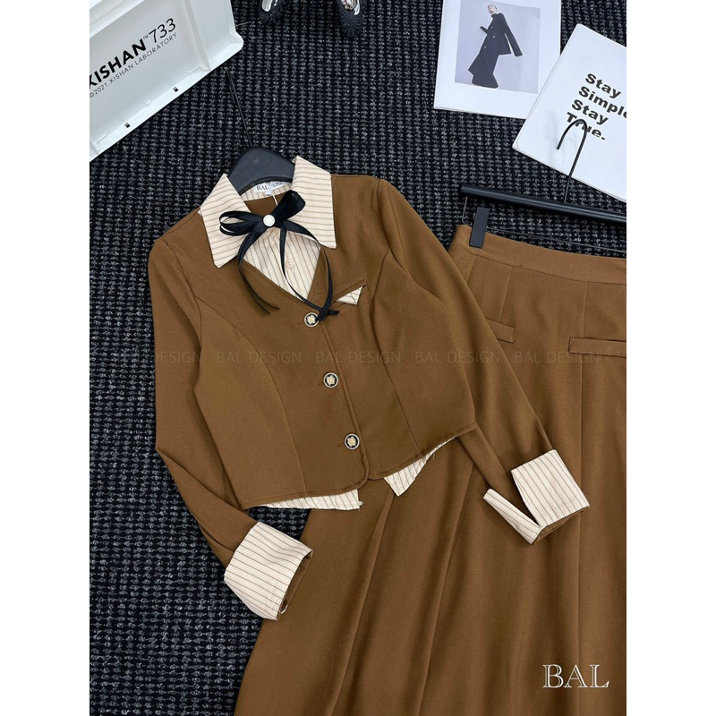 Áo sơ mi gile kèm chân váy chữ A hàng L1