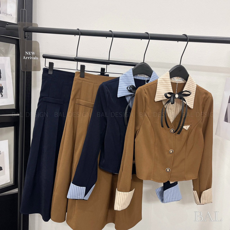 Áo sơ mi gile kèm chân váy chữ A hàng L1